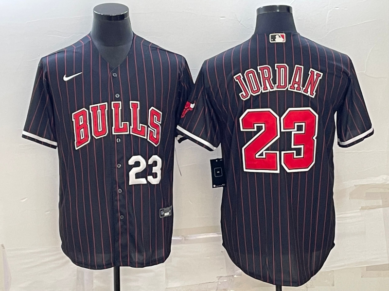 Men Chicago Bulls 23 Jordan Black Stripe Game Nike 2023 NBA Jersey style 3